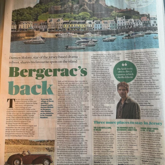 So thrilled to see us featured in the @sundaytimes in a run down of @damien_molony aka Bergerac’s favourite island locations. We love being one of the “cosiest spots on the island” and we loved hosting the Molony Family for a wholesome weekend at the start of the year⭐️ Will you be tuning in this week? 📺 
.
.
.
.
.
.
#bergeracisback #crimedrama #jerseyci #goreypier @uktv